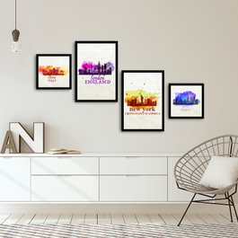 Wallity Set de 4 Cuadros Decorativos enmarcados Multicolor